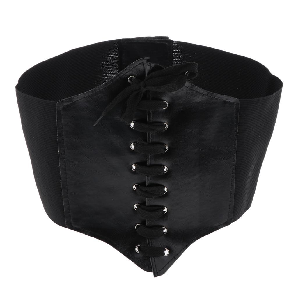 Vintage Steampunk Leather Waist Wide Elastic Belt Corset Accessory Black