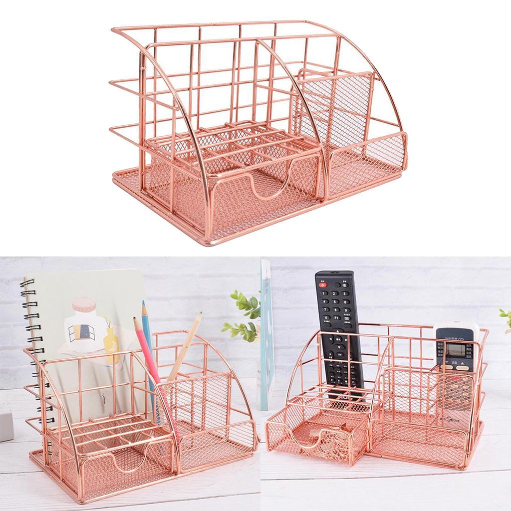 Mesh Desk Organizer Supplies with Drawer Home Pen Holder Storage
