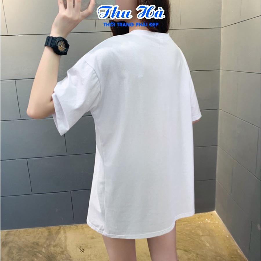 Áo thun form rộng tay lỡ áo phông unisex Thu Hà chất liệu thun cotton in chữ Nice Day