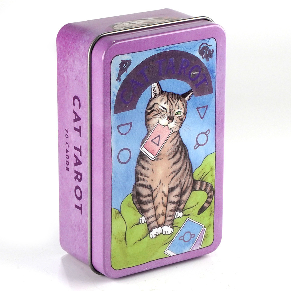 Bộ Bài Cat Tarot Hộp Thiếc Mạ Cạnh 78 Lá Tặng Đá Thanh Tẩy