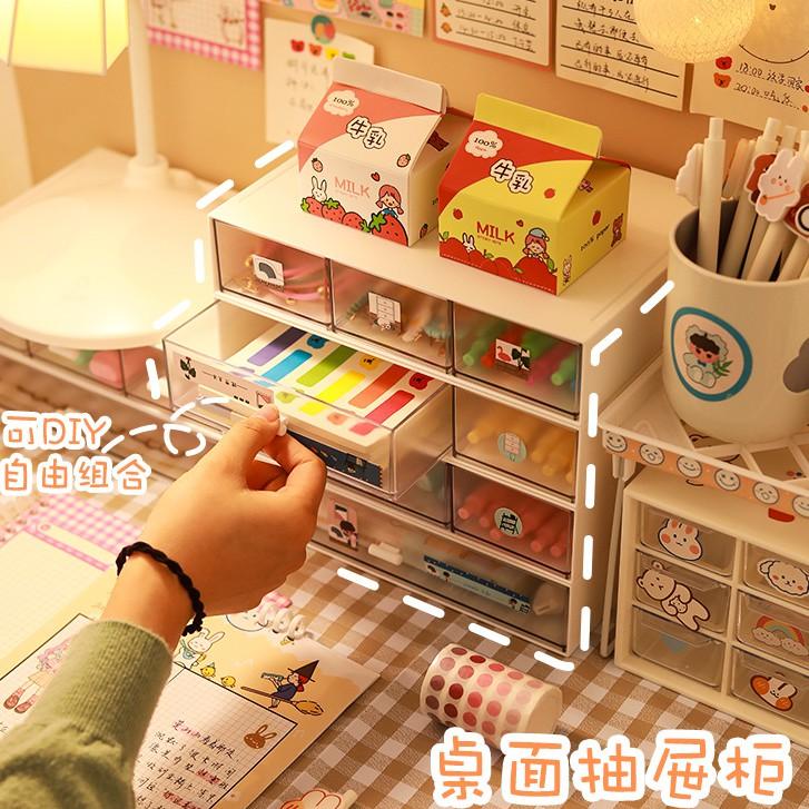 NGĂN tủ trong suốt chia ô có thể xếp chồng lên nhau thành tủ mini trang trí bàn học Desk Decor DecorMe
