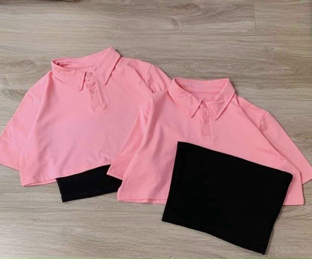 Set áo polo croptop kèm áo ống siêu xinh