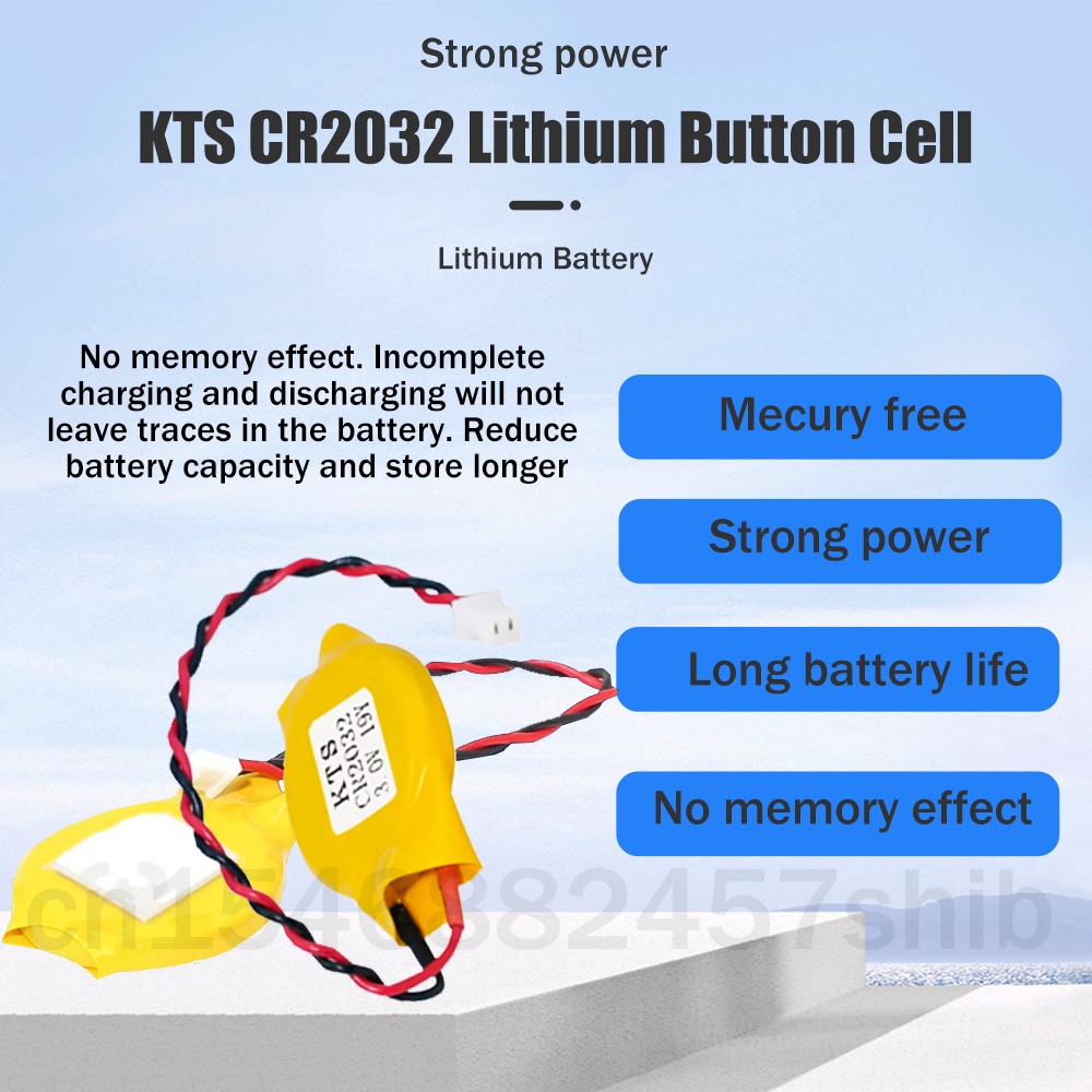 1-5 chiếc KTS CR2032 CR2032W Pin Lithium 3V 220mAh Có Đầu Cắm Cho BIOS COM Bo Mạch Chủ Máy Tính Laptop Máy CNC Tiền Tế Bào