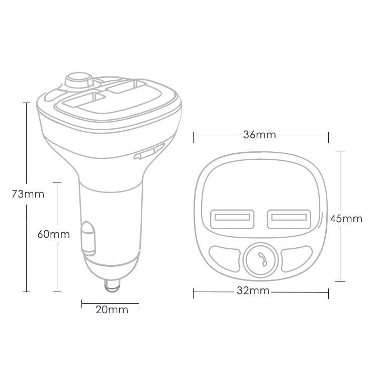 Tẩu Nghe Nhạc Bluetooth Kiêm Sạc Điện Thoại Đa Năng, Nhận Cuộc Gọi Rảnh Tay Cho Ô Tô Xe Hơi Hyundai HY-87 (