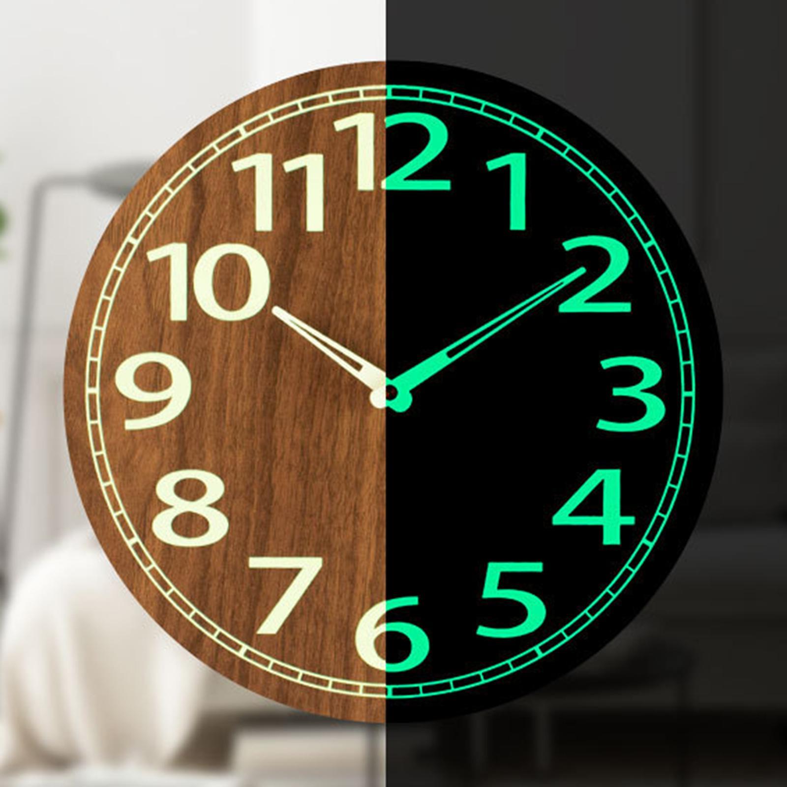 12 inch Luminous Wall Clock Wooden Wall Clock Round Non Ticking Decorative Silent Analog Clock for Living Room