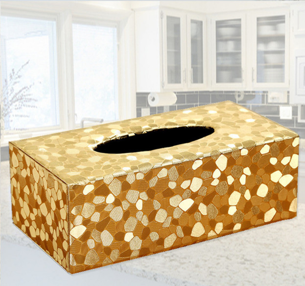 Hộp đựng khăn giấy bọc vải gấm mạ vàng 22*13*10 cm