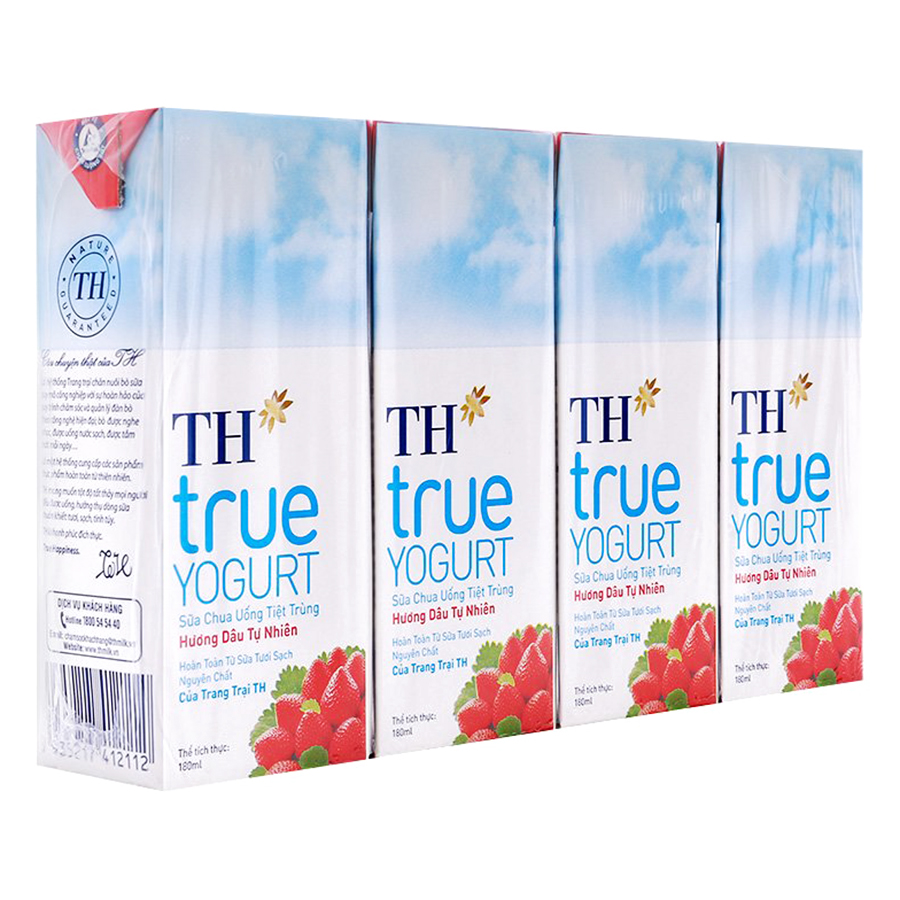 Thùng Sữa Chua Uống Tiệt Trùng Hương Dâu Tự Nhiên TH True Yogurt (180ml x 48 Hộp)