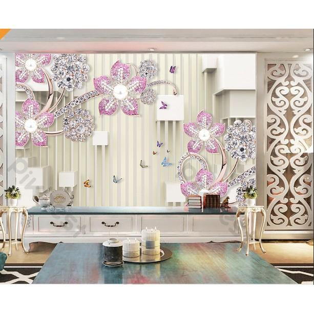 Tranh dán tường Hoa và bướm trang sức sang trọng, tranh dán tường 3d hiện đại MS642404