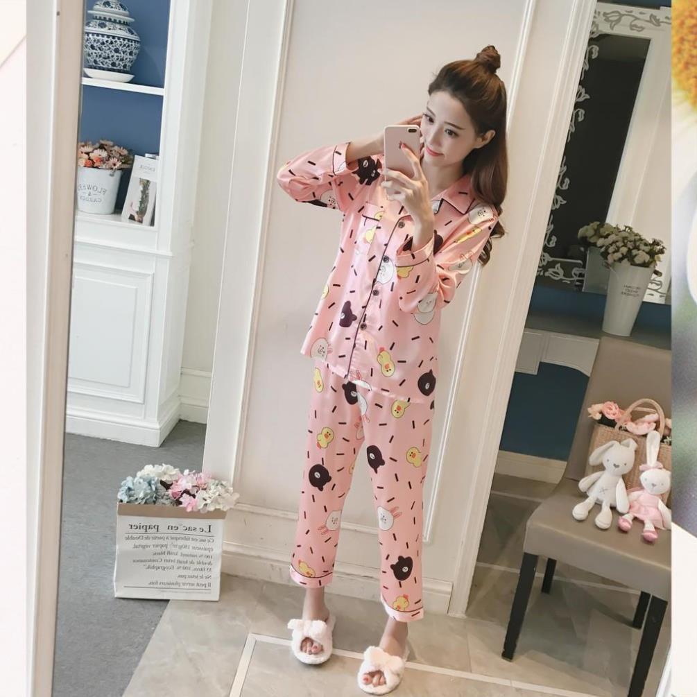 Đồ bộ Pijama lụa áo dài tay, quần dài - Đồ Mặc Nhà Nữ Cao Cấp Hàng Loại 1 Mềm Mại B57