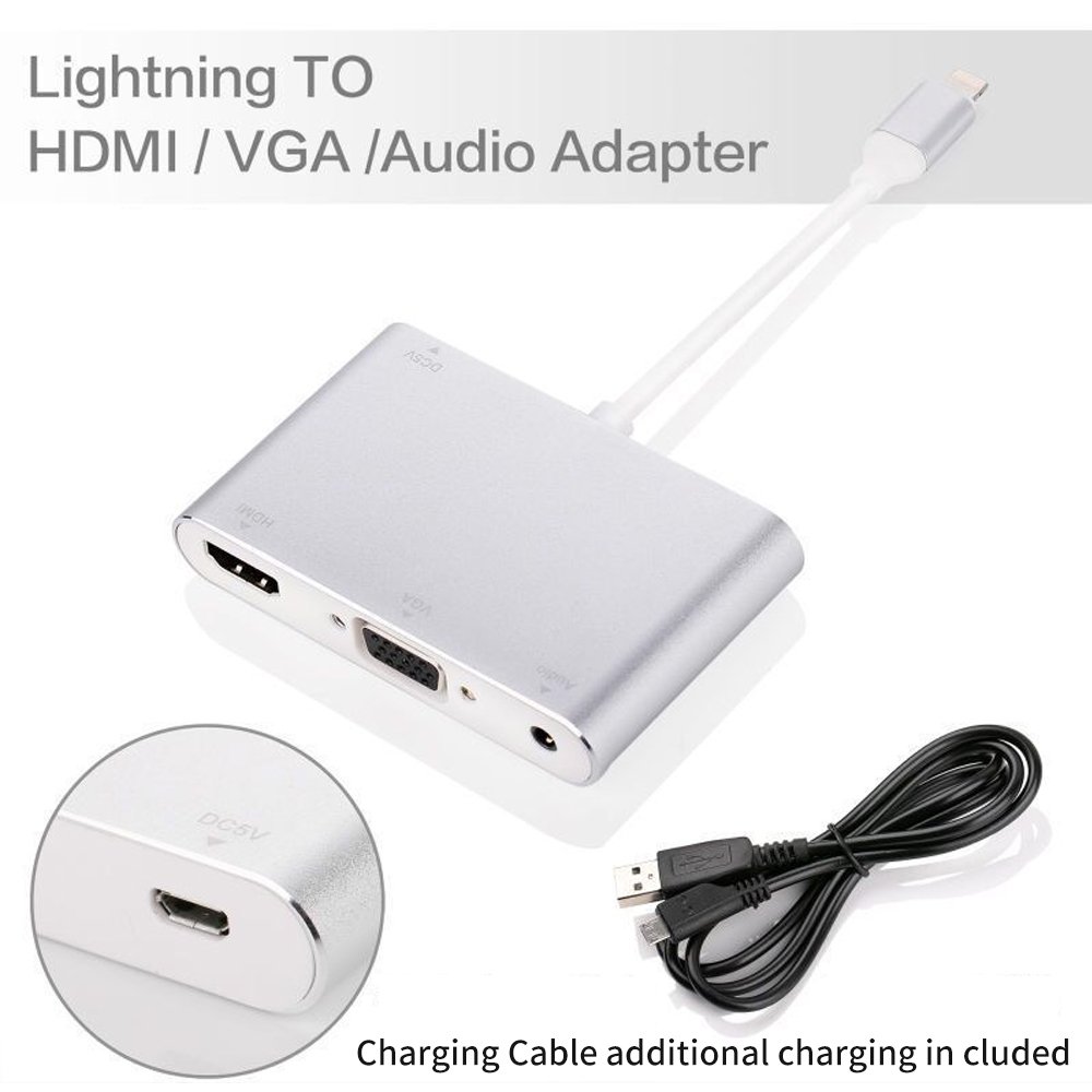 Cáp HDMI cho iPhone, iPad ra tivi HDMI, VGA có audio Full HD 1080p - Cáp lightning to HDMI, VGA LG-1600 tặng cáp hdmi 1,5m  - Hàng nhập khẩu