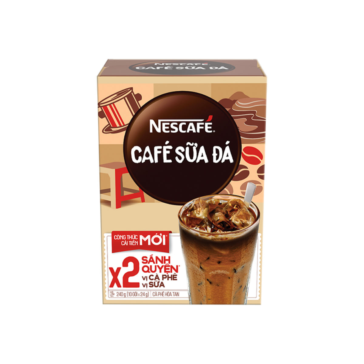 Cà phê hòa tan Nescafé 3in1 cà phê sữa đá (Hộp 10 gói x 24 g)