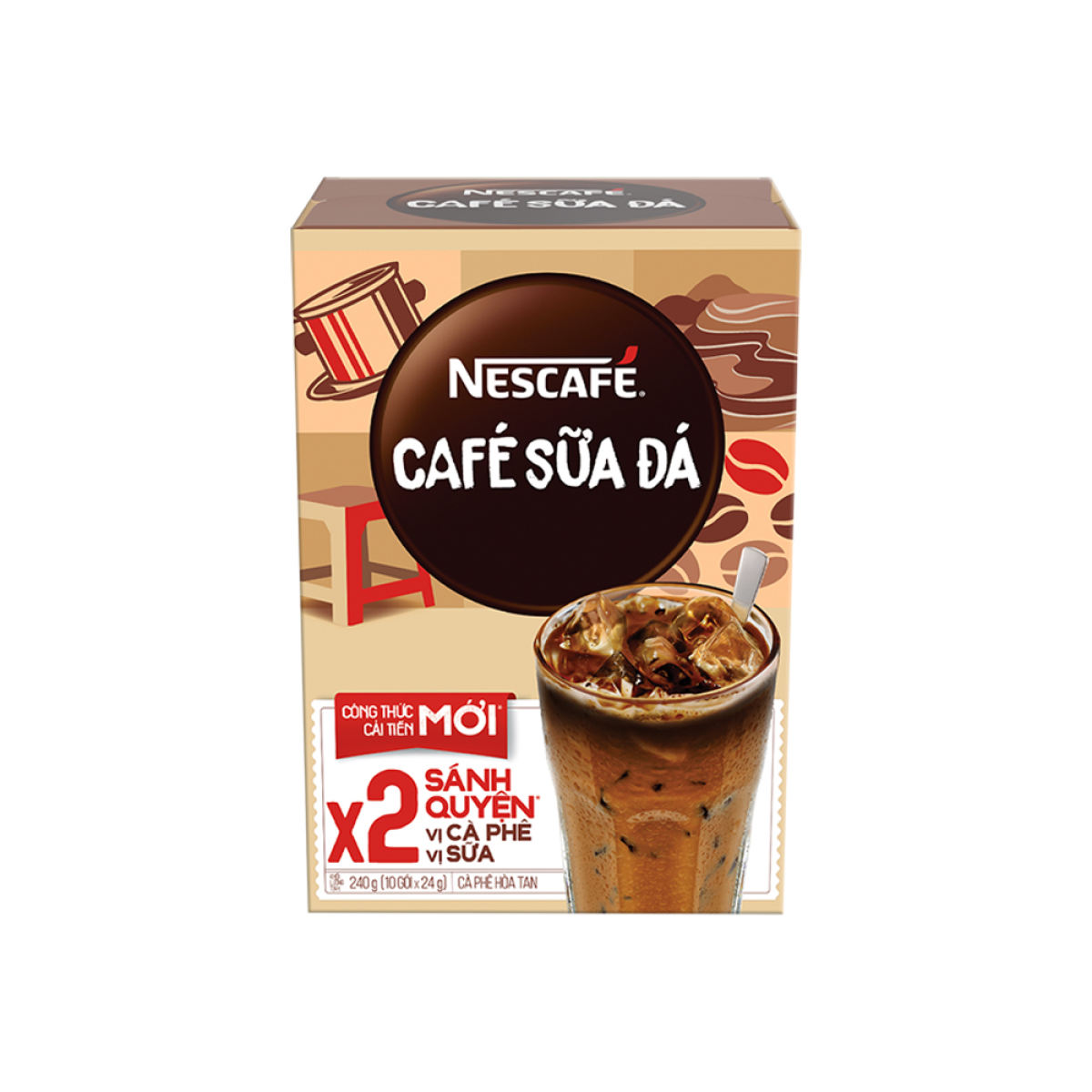 Hình ảnh Cà phê hòa tan Nescafé 3in1 cà phê sữa đá (Hộp 10 gói x 24 g)