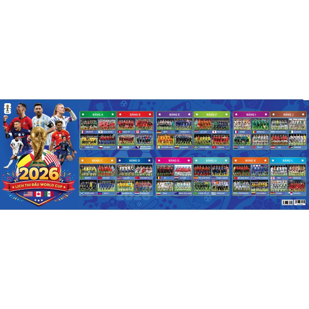 Lịch Thi Đấu Bóng Đá World Cup 2026 (gấp) In Màu 68x24 cm - ndbooks
