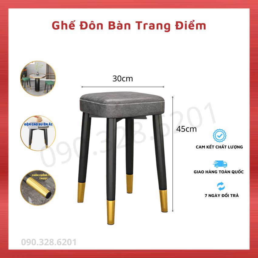 Ghế Đẩu Đệm Da, Ghế Đôn Bàn Trang Điểm Chân Thép