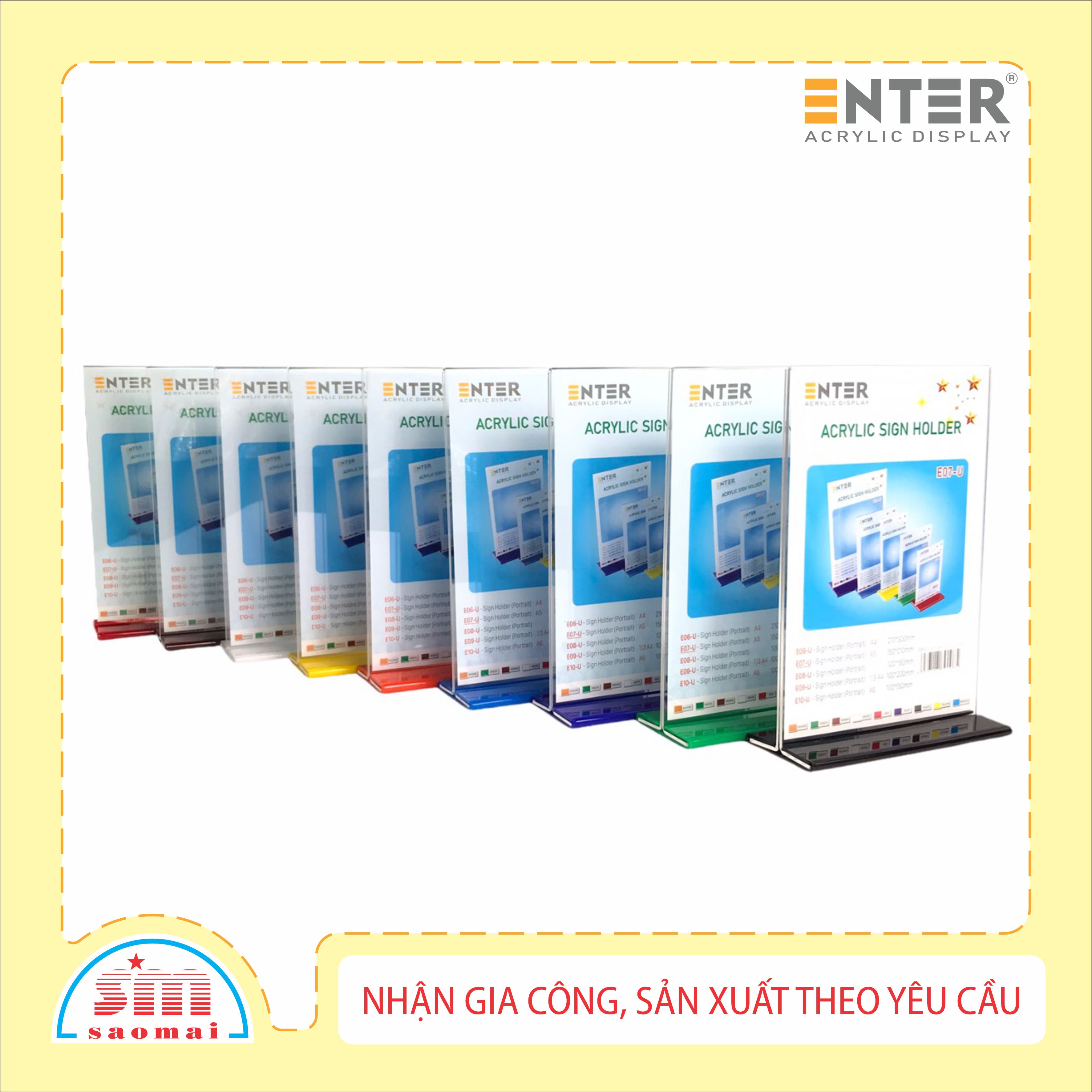 Kệ mica 2 mặt Enter E07-U LR 150x210mm đế lùa uốn bằng A5 đứng