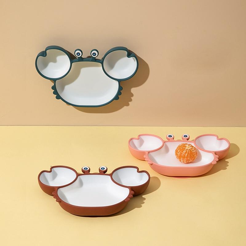 Silicone Cho Bé Hút Bộ Đồ Ăn Cho Bé Hoạt Hình Cua Chống Rơi Đĩa Dùng Tiệc Trẻ Sơ Sinh Trẻ Em Thực Phẩm Bổ Sung Bát Mềm Món Ăn