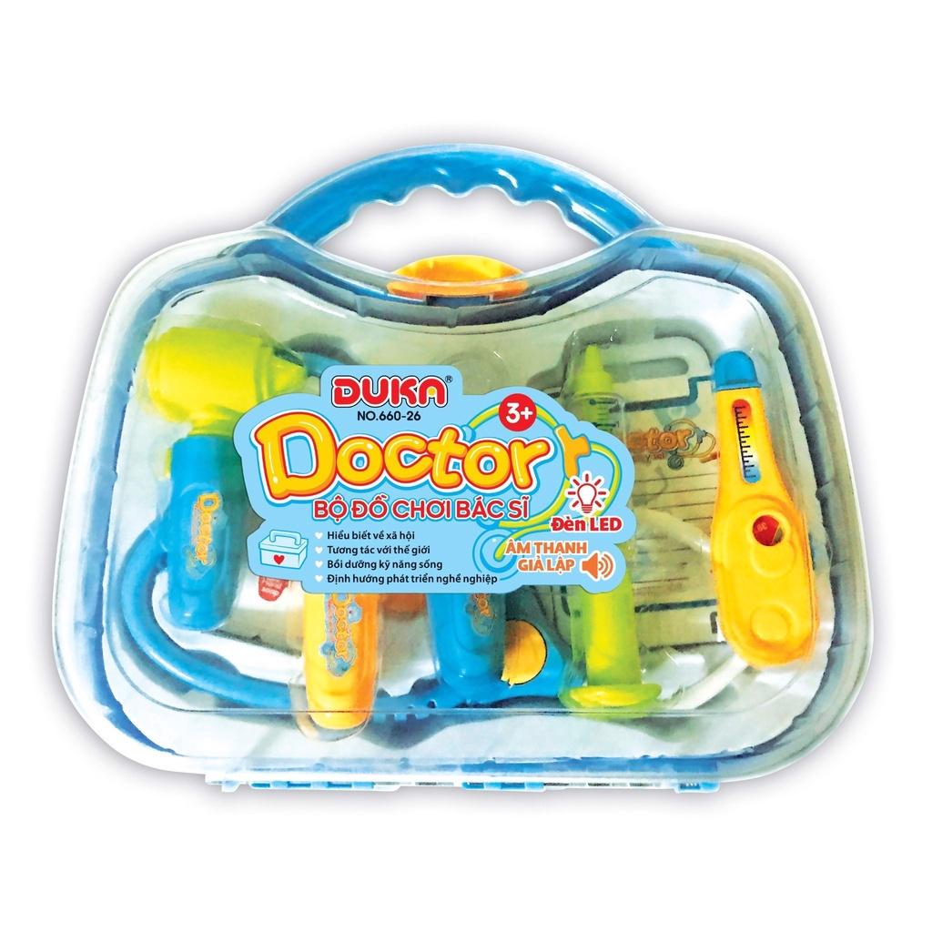 Bộ đồ chơi bác sĩ trẻ em - Màu xanh có đèn báo - Không âm thanh (Quai xách tròn) - DUKA 660-26