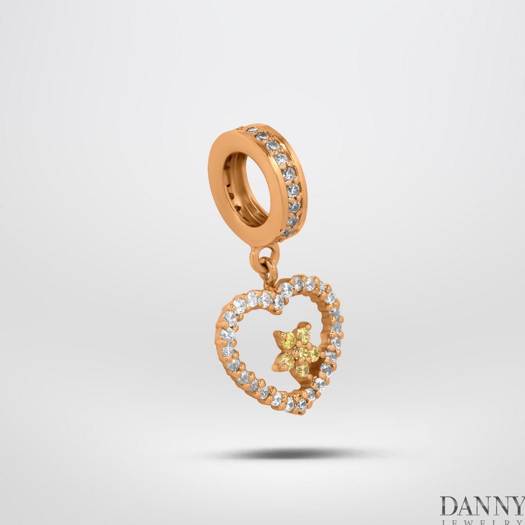 Charm Bạc 925 Danny Jewelry Hình Trái Tim Lồng Ngôi Sao Đính Đá CZ PK002S Xi Rhodium/Vàng hồng