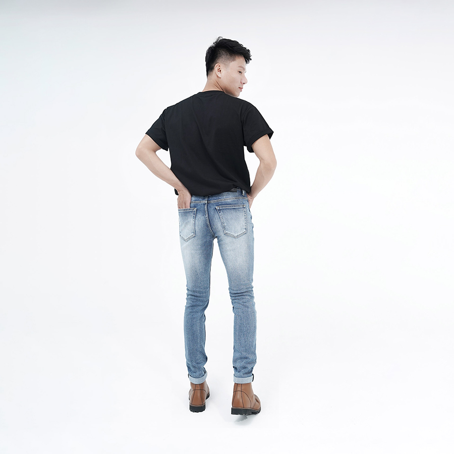 Quần Jeans Nam Cao Cấp HUNETR X-RAYS Form Slimfit Thun Màu Xanh Căn Bản D34