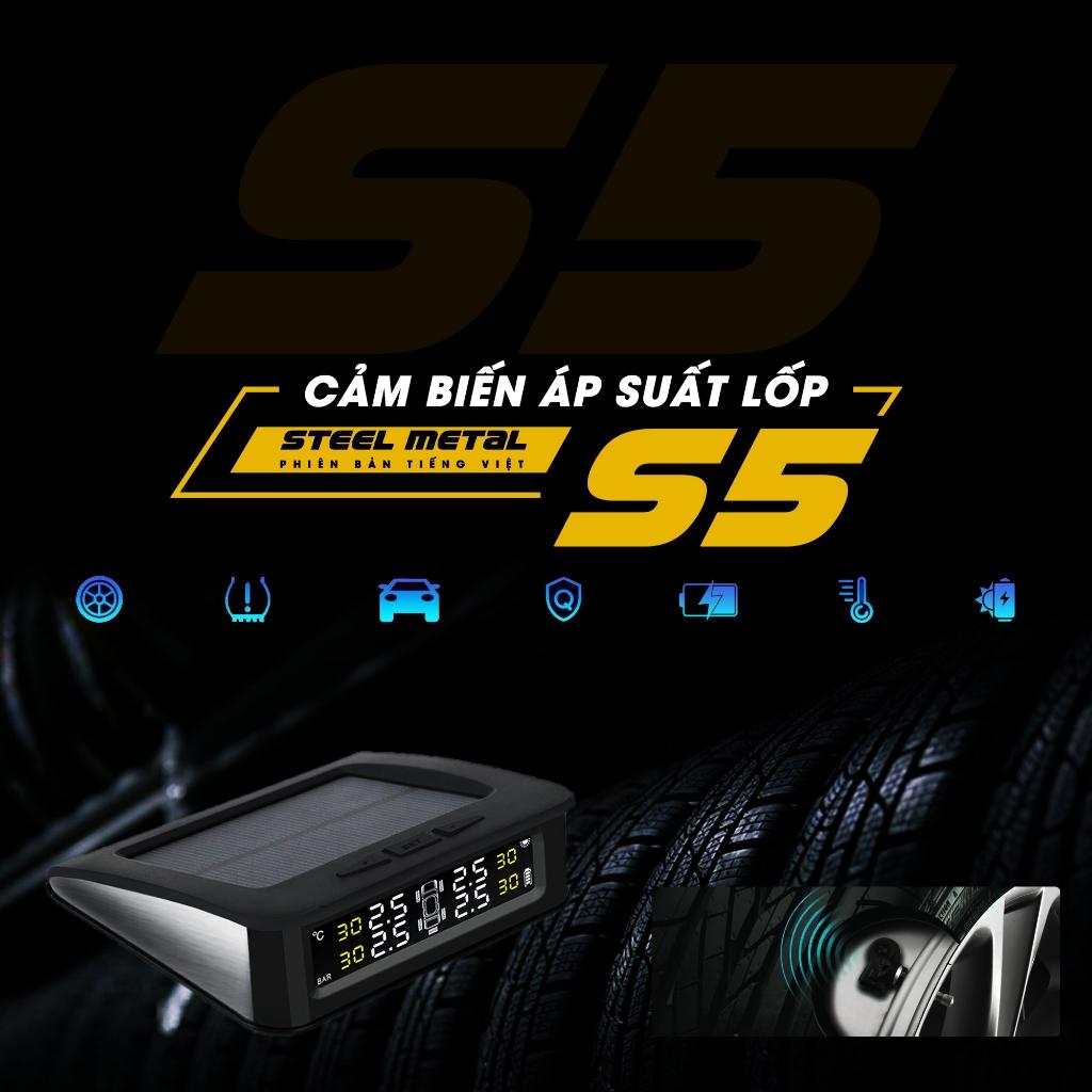 Cảm biến áp suất lốp TPMS STEEL METAL S5 van TRONG TIẾNG VIỆT SẠC NL mặt trời BH 12 tháng vios