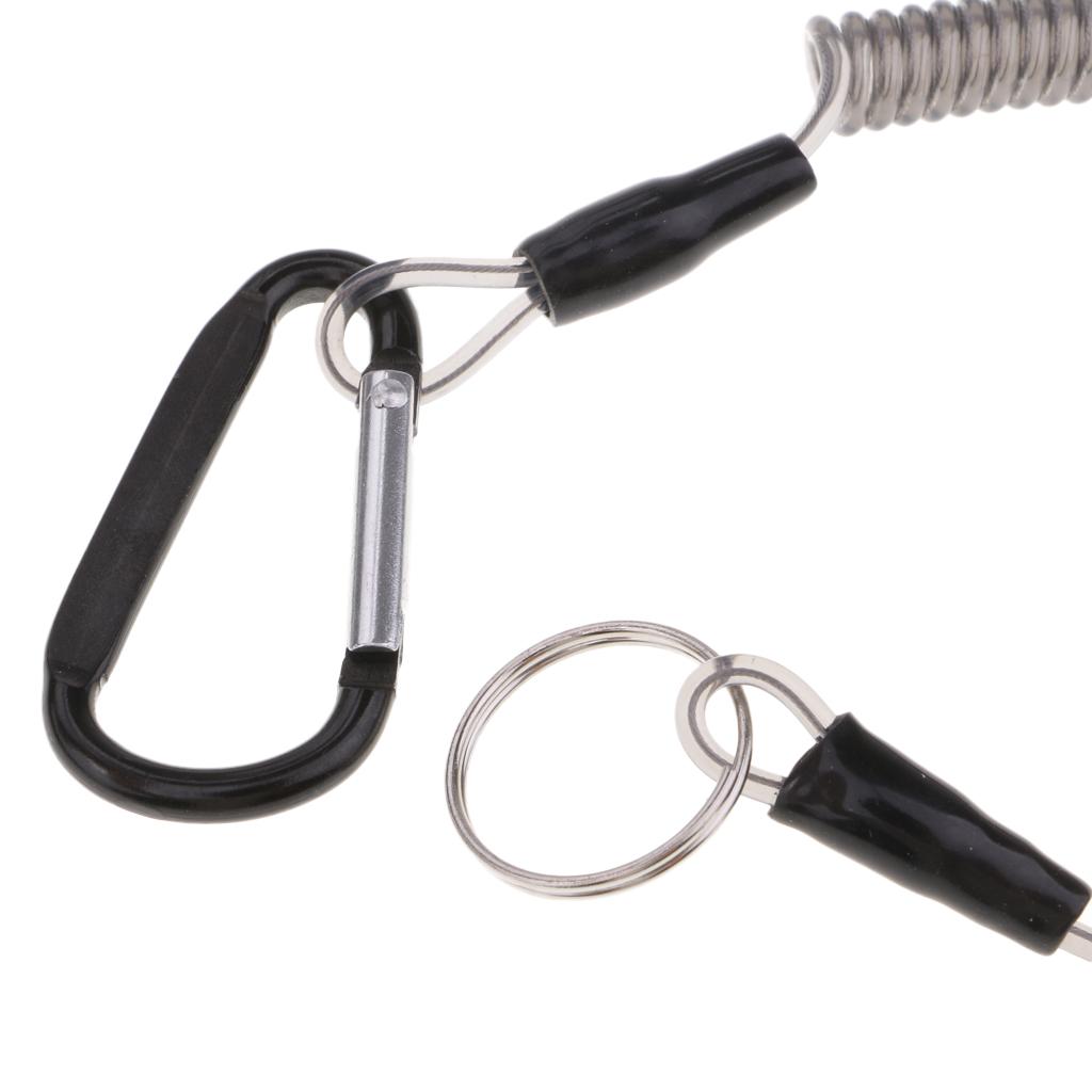 Safety Rope Steel Wire Retractable Fishing Coiled Lanyard Tether 59inch with Quick Release Buckle for Kayak