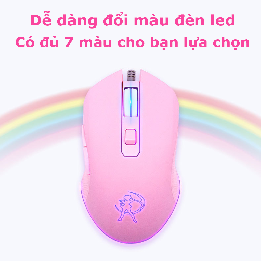 Chuột Quang Gaming HM09 Màu Hồng Điều Chính DPI LED RGB Cực Xinh