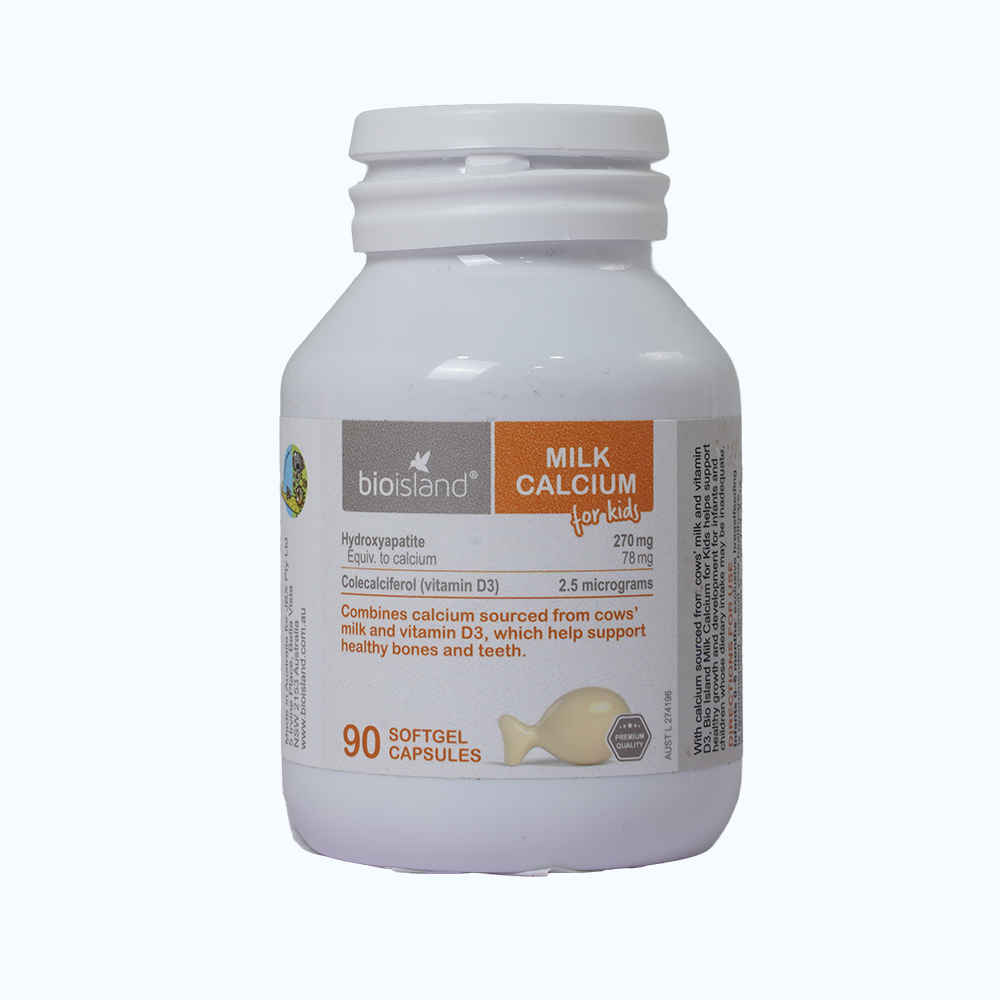 Viên uống Bioisland Milk Calcium For Kids Bổ sung Canxi, K2 và D3 cho trẻ (Hộp 90 viên)
