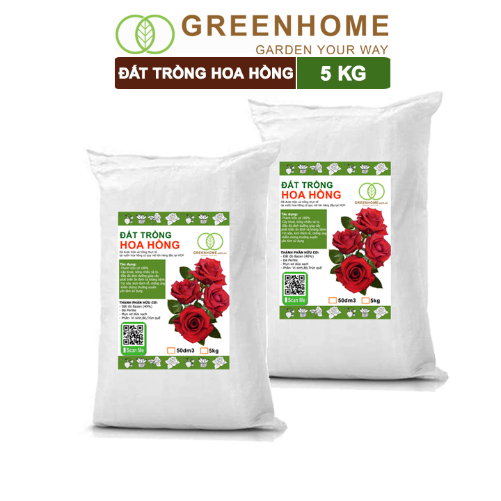Bộ 2 Đất trồng hoa hồng -Đảm bảo các chất dinh dưỡng cho cây trồng-TẶNG KÈM 1 GÓI DƯỠNG KÍCH THÍCH RA HOA- 5 kg