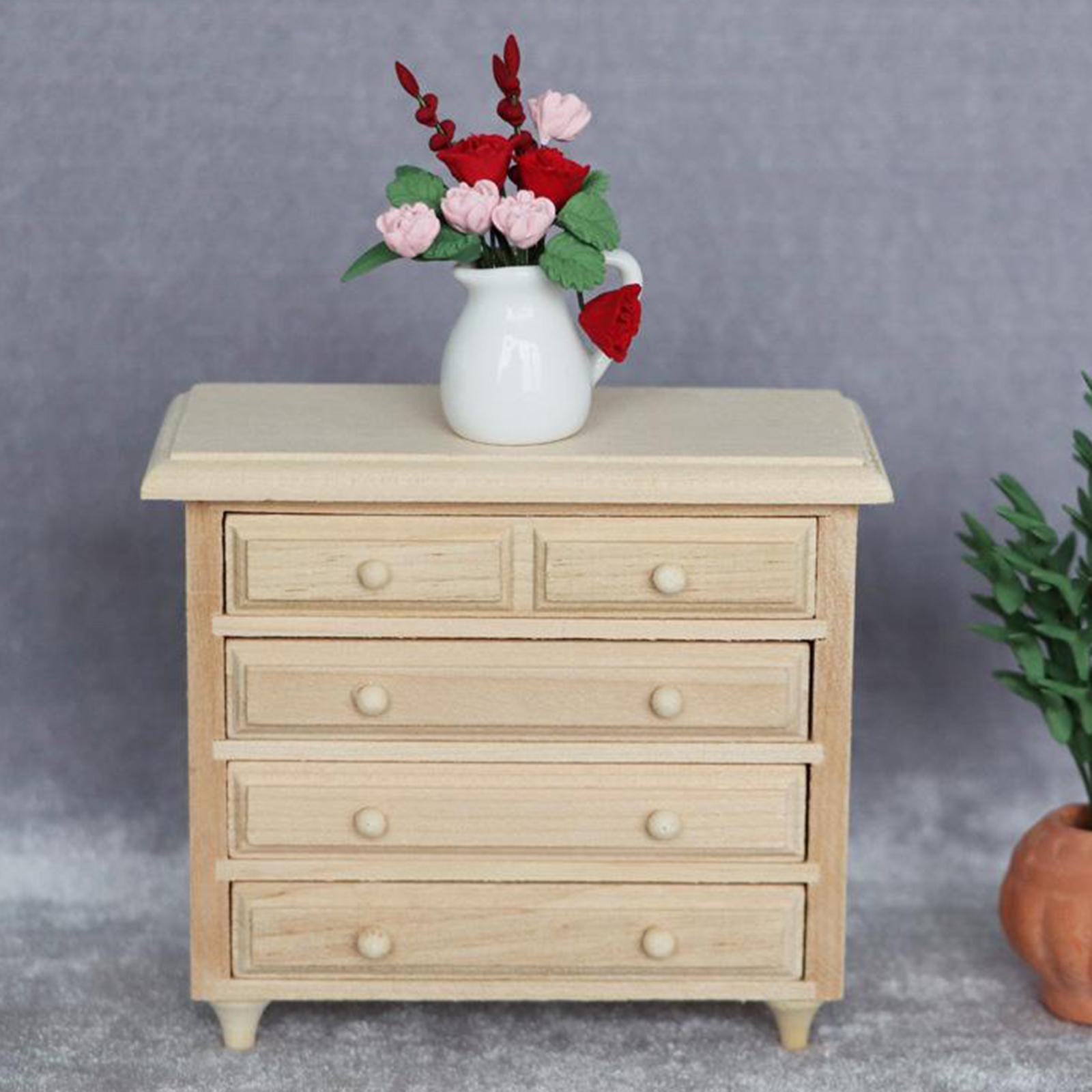2PCS 1/12 Scale Dolls House Wood Wash Basin Cabinet Bathroom Decoration Accessory