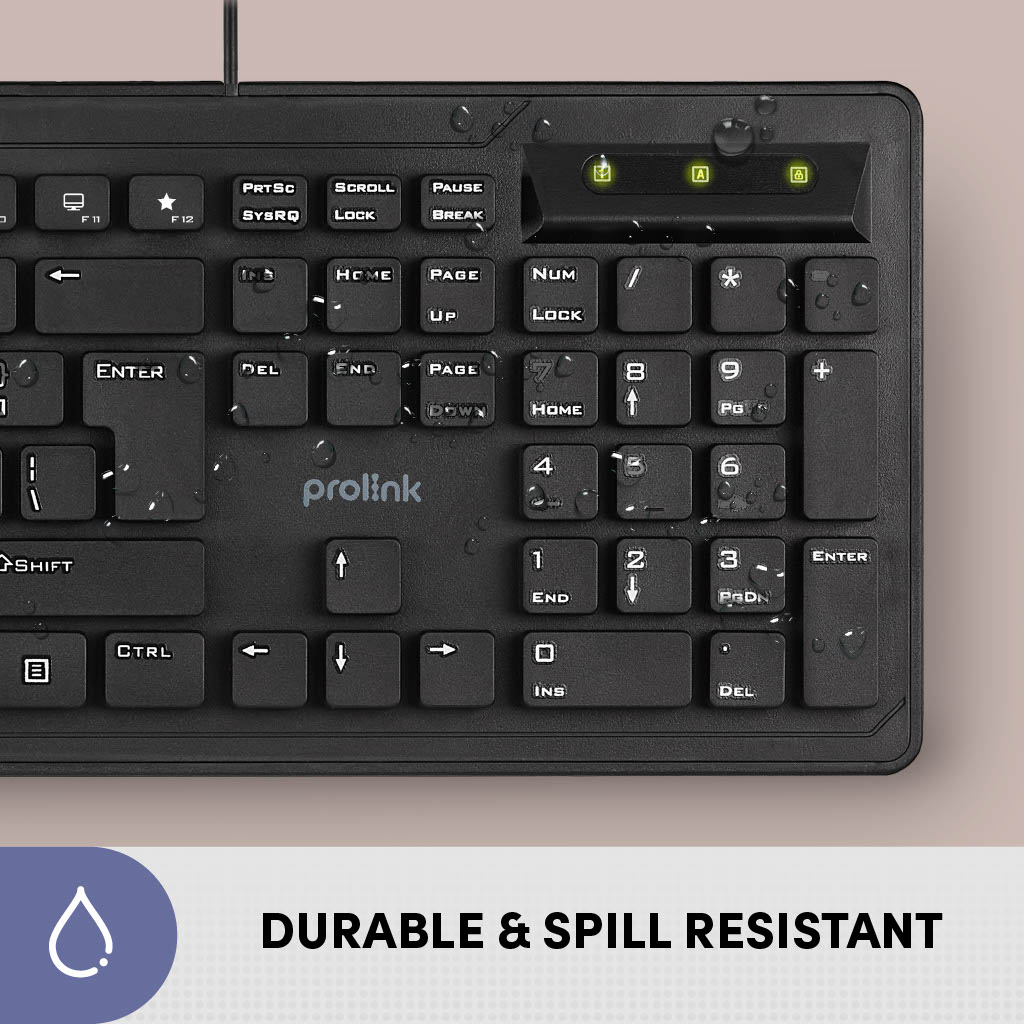 Bộ bàn phím chuột có dây PROLiNK GMK-1003M Fullsize cao cấp, chống thấm nước, độ nhạy cao dành cho máy tính, Laptop - Hàng chính hãng