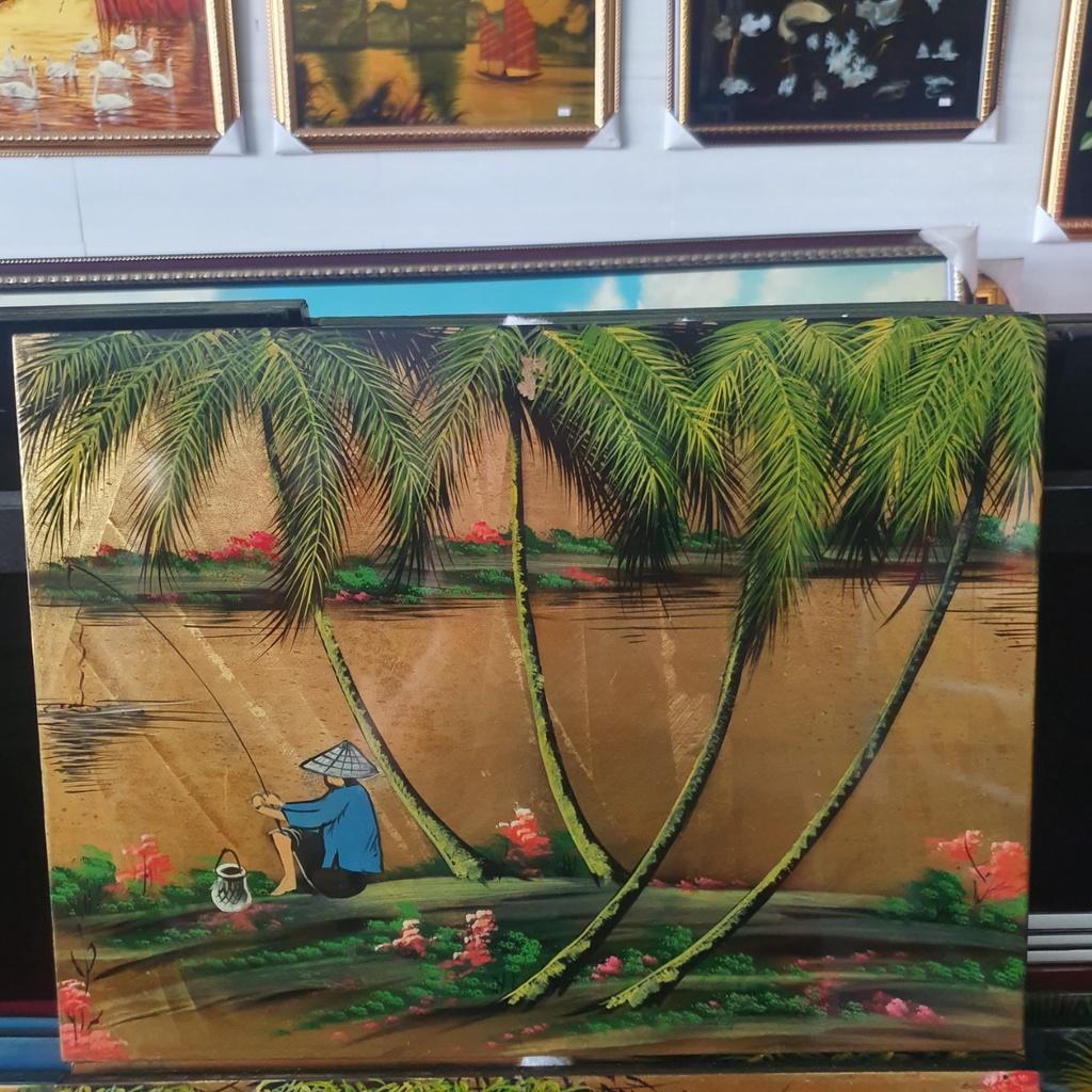 Tranh sơn mài đồng quê vẽ vàng Thanh Bình Lê, hàng xuất khẩu 30x40 cm