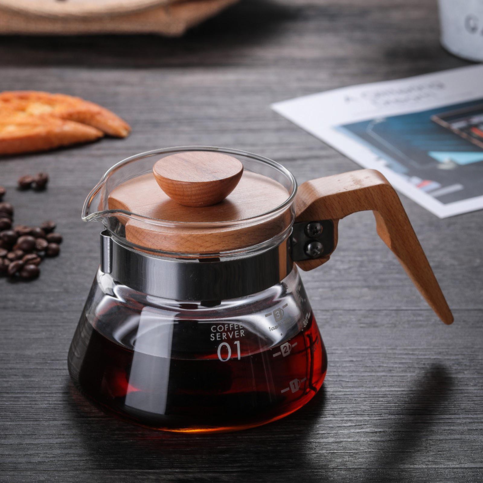 Anti-Scalding Coffee Pot V60 Carafe Wood Lid Accessories Coffee Maker for Kitchen Barista