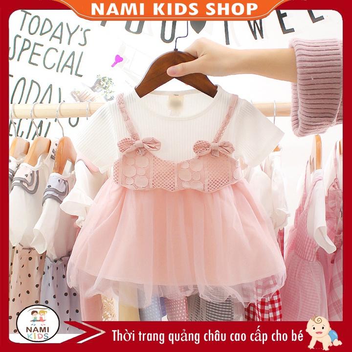 Đầm bé gái giả yếm đính nơ đáng yêu hàng QCCC