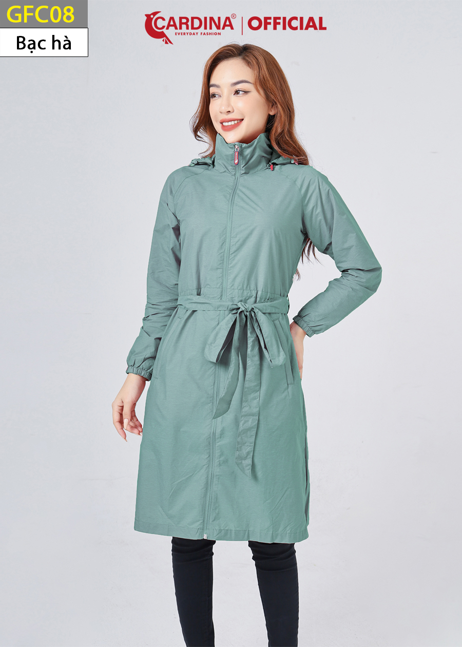 Áo Gió Nữ CARDINA Vân Xước Dáng Dài 2 Lớp Cao Cấp Cản Gió, Chống Thấm Nước, Kèm Đai Thắt GFC
