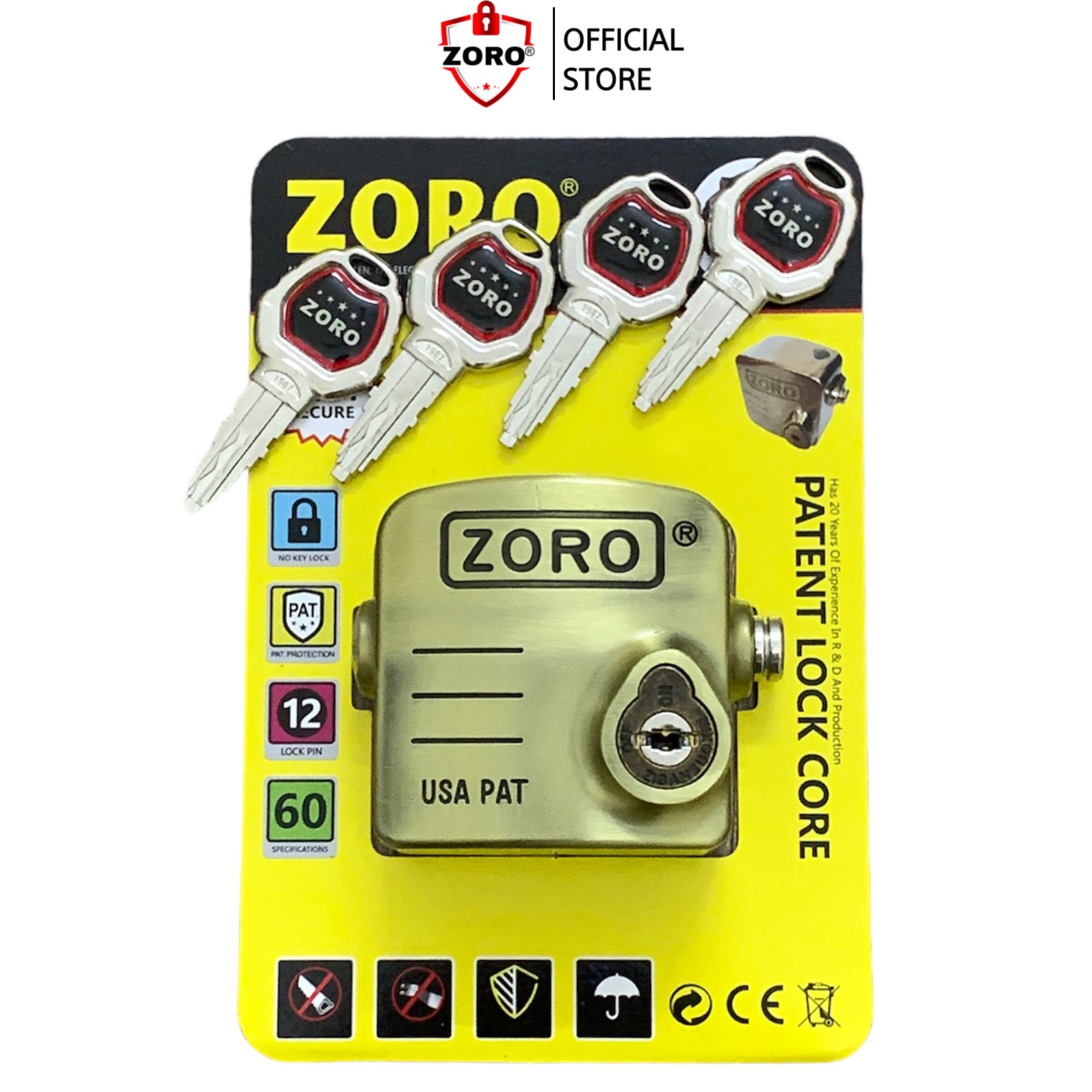 Ổ khóa chụp bát cửa ZORO chống cắt toàn diện phiên bản mới - chống gỉ kháng nước - chìa xe hơi
