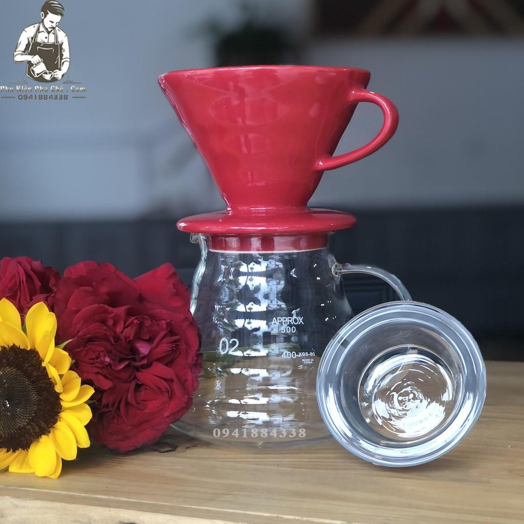 Bộ Bình Pha Drip V60 Phễu Sứ, Bình 600ml, Phễu Sứ Size 1-4cups