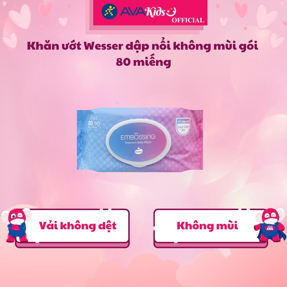 Khăn ướt Wesser dập nổi không mùi gói 80 miếng - Hàng Chính Hãng