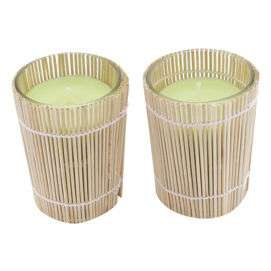 Bộ 2 Ly Nến Thơm Quấn Tre Quang Minh Candle Ftramart - Xanh Lá