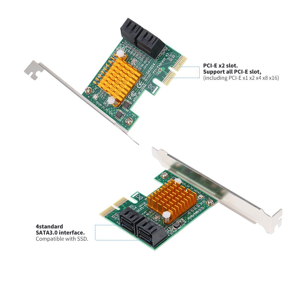 Bộ điều khiển cấp độ điều khiển PCI-E X2 đến 4 cổng SATA3 6Gbps Card Express Card SSD với đĩa CD trình điều khiển cho PC lớn và nhỏ
