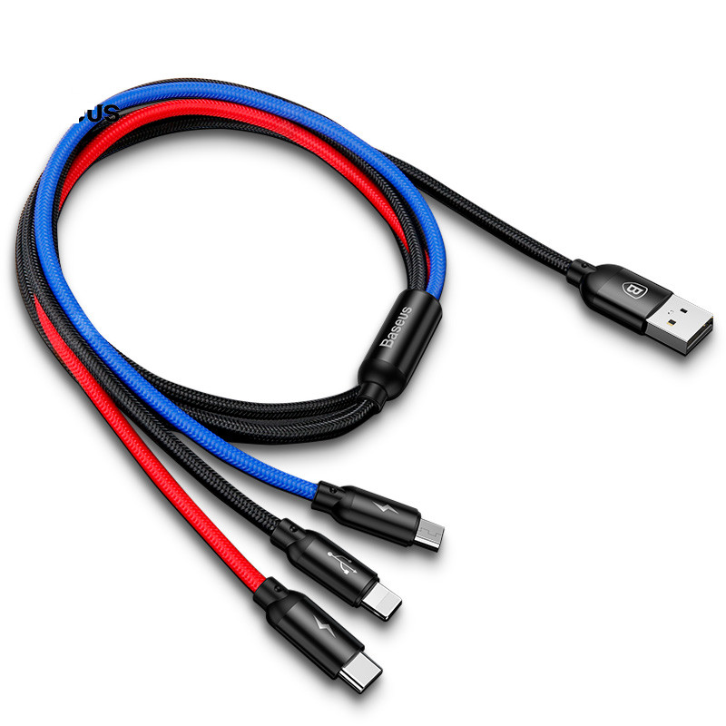 Dây cáp sạc 3 in 1 Micro USB, Type-C, Lightning hiệu Baseus Repid phiên bản nâng cấp  sạc cùng lúc 3 thiết bị thế hệ mới (Sạc nhanh 3.5A, dây cáp diêu bền, dài 30CM) - Hàng chính hãng