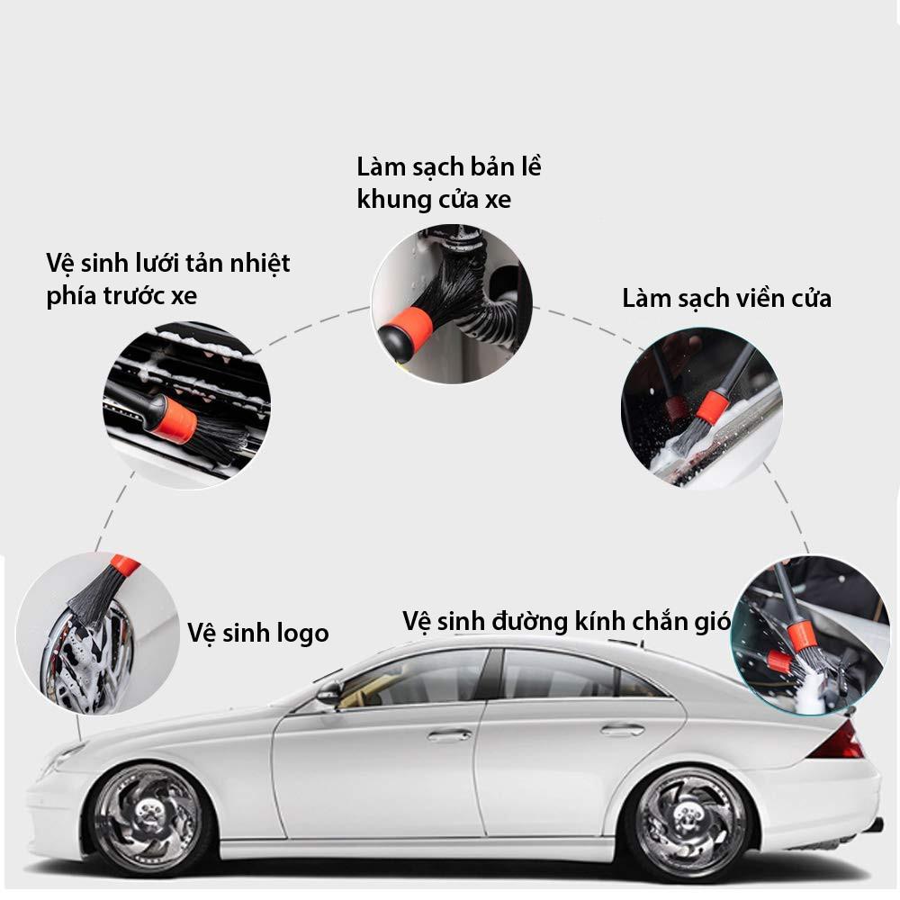 Bộ 5 cọ tròn rửa xe , chổi vệ sinh nội thất ô tô đa năng 5 kích thước Cửa hàng nội ngoại thất ô tô Trendy Car