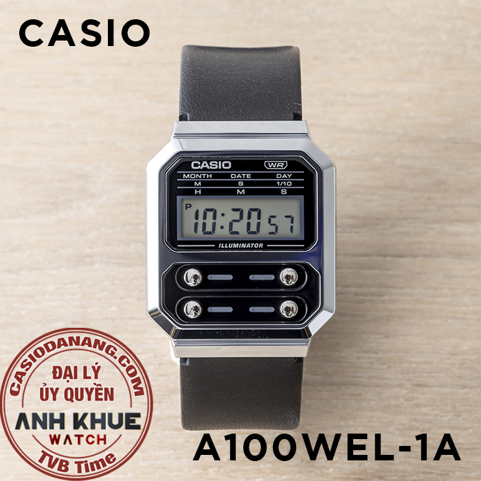 Đồng hồ unisex dây da Casio Standard chính hãng Anh Khuê A100WEL-1ADF