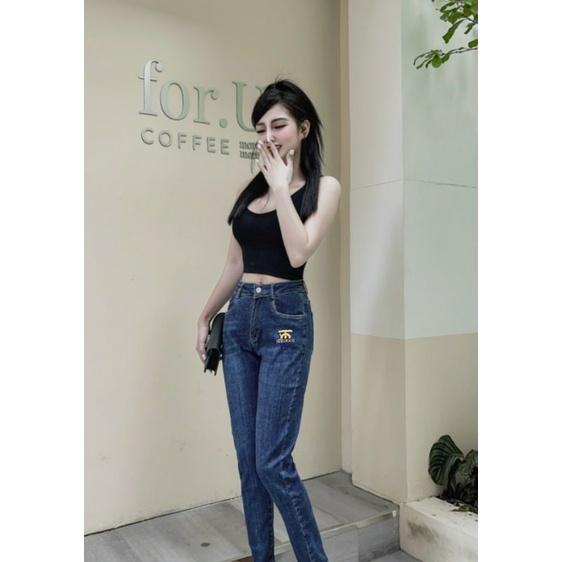 Quần Jeans Nữ Baggy Xanh Thêu Trang Trí Lưng Cao