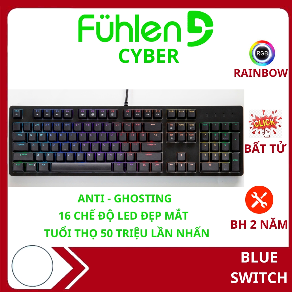 Bàn phím quang cơ Gaming Fuhlen CYBER Led Rainbow 16 chế độ, bảo hành 24 tháng- Hàng chính hãng