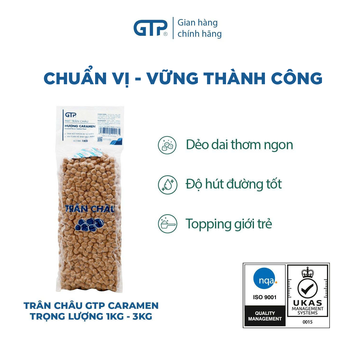Trân châu GTP 1KG   Vị caramen nguyên liệu pha trà sữa, topping trân châu, thạch ngon
