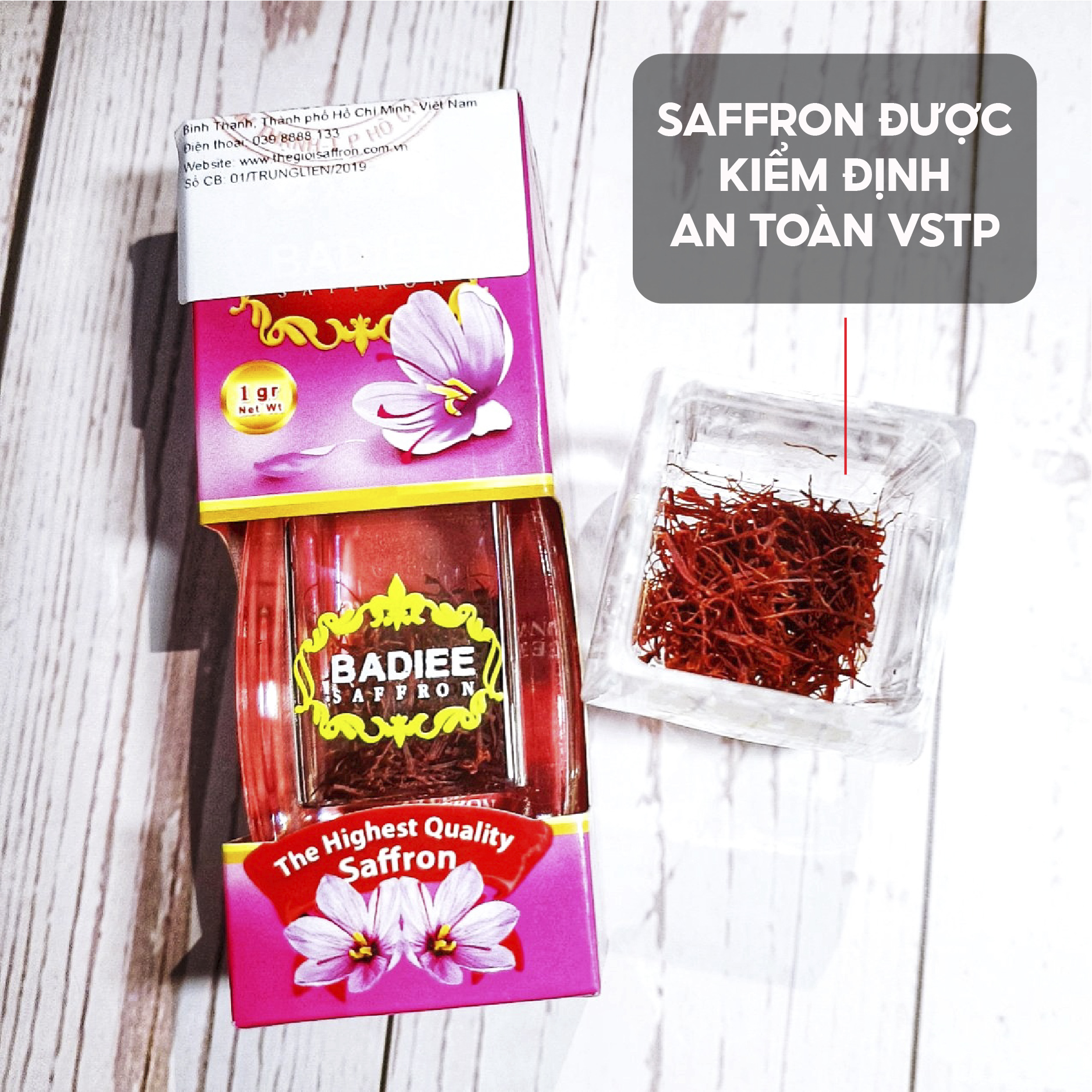 BADIEE Saffron Nhụy Hoa Nghệ Tây Iran, Lọ 1gram, Super Negin, tem kiểm định mộc đỏ, hàng Công ty nhập Chính Ngạch