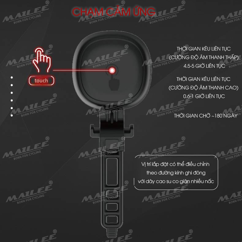 Còi Chuông Xe Đạp USB Cảm Ứng Có Đèn Bên Trong LD-69 Chống Nước Âm Thanh 90-110dB pin 300mAh Mai Lee