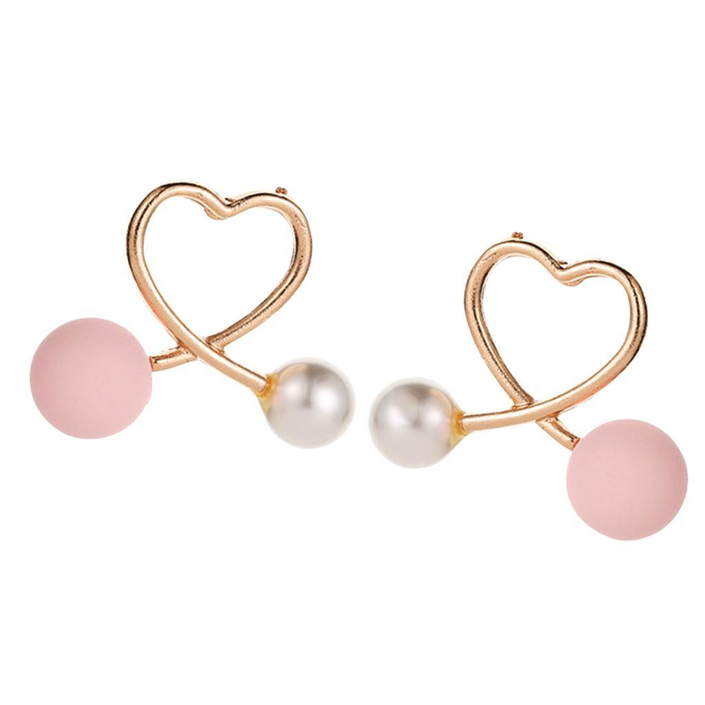 Cross Peach Heart Faux Pearl Sweet Style Stud Earrings Women Jewelry Gold