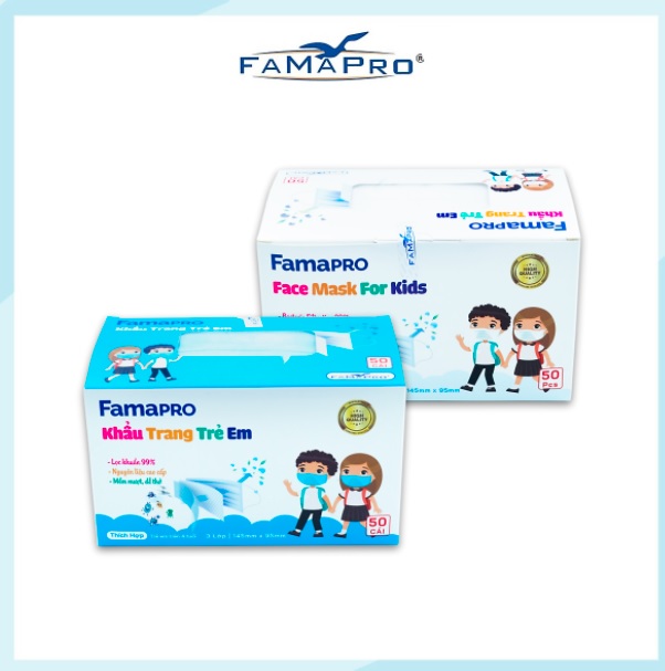 [COMBO Ưu Đãi Bộ 2 Hộp] Khẩu Trang Y Tế Trẻ Em Cao Cấp FAMAPRO - 3 Lớp/Kháng Virus, Lọc Khuẩn, Bụi, 99% Tốt Nhất / [MAX KID Chính Hãng - Hộp 50 Cái