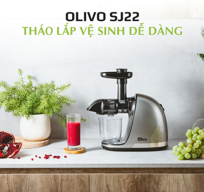 Máy Ép Trái Cây Trục Ngang, Máy Ép Chậm OLIVO SJ22 Thương Hiệu Mỹ Ép Rau Không Lo Kẹt Máy Ép Kiệt 99% Dễ Vệ Sinh Công Suất 150W - Hàng Chính Hãng